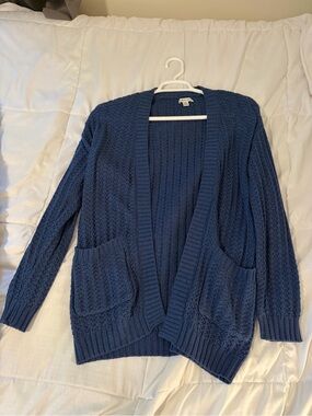 American Eagle Outfitters Navy Open-Front Cable Knit Cardigan